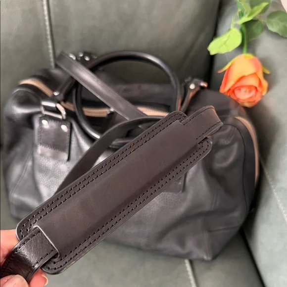 Orla Kiely Black Leather Duffel Bag - Picture 3 of 17